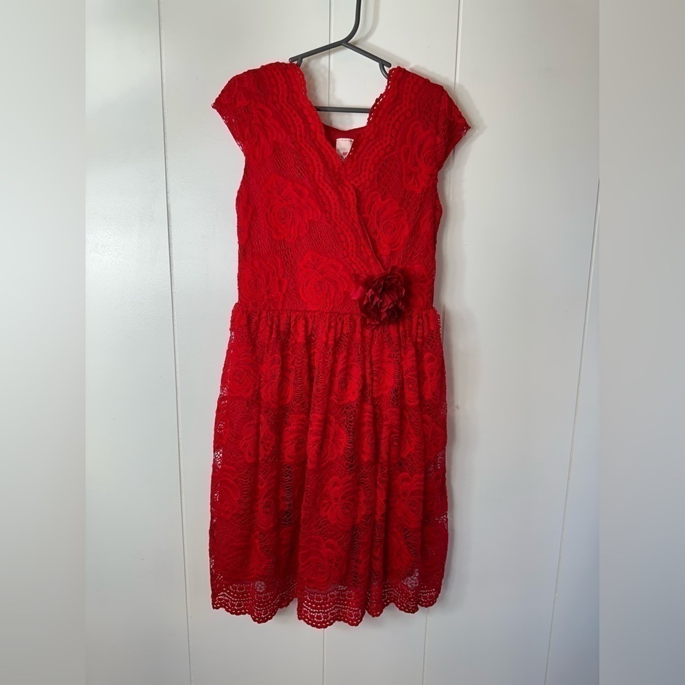 Just Kids Red Lace Little Girl’s Size 10 Dress - Picture 3 of 11